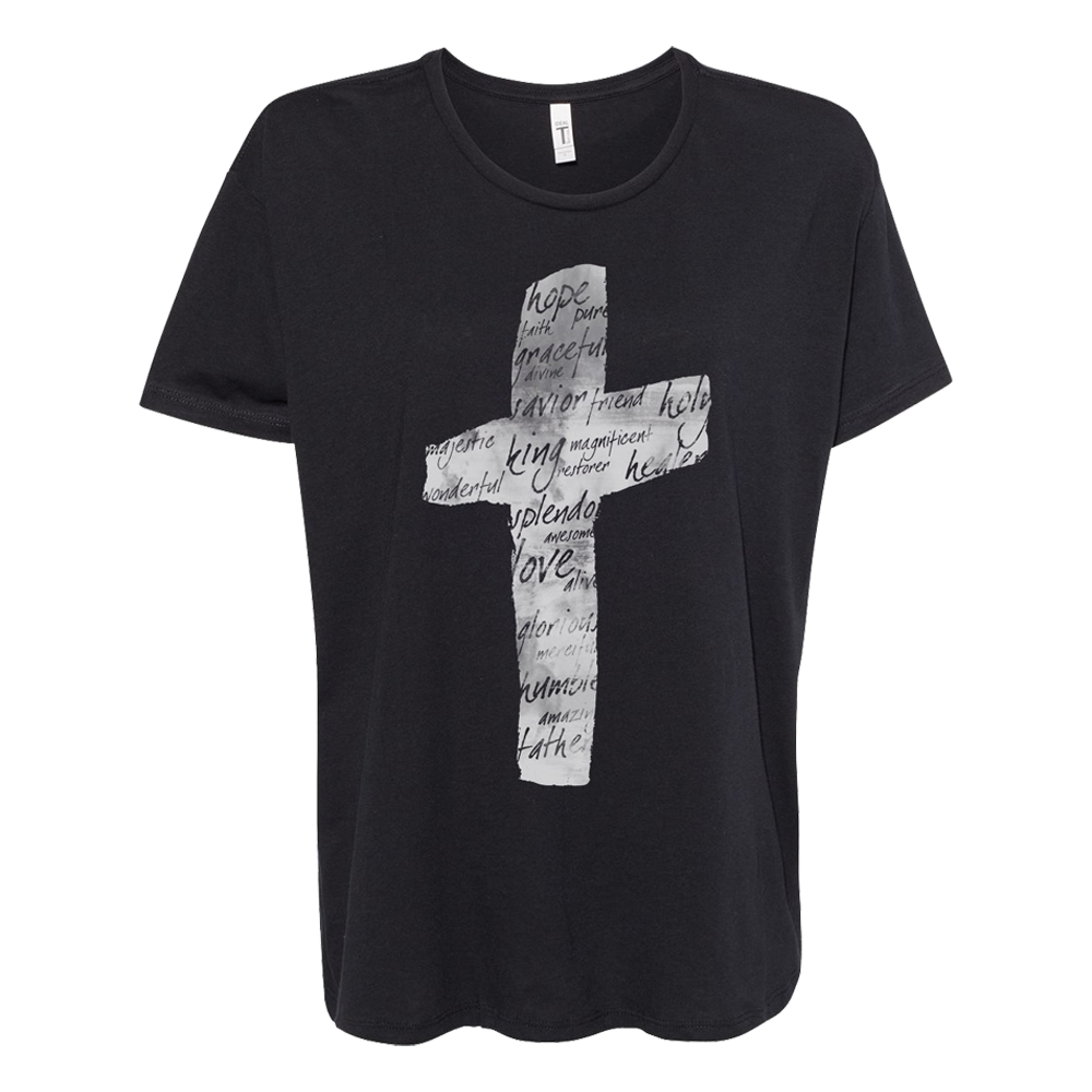 Cross script black tee product shot Natalie Grant 