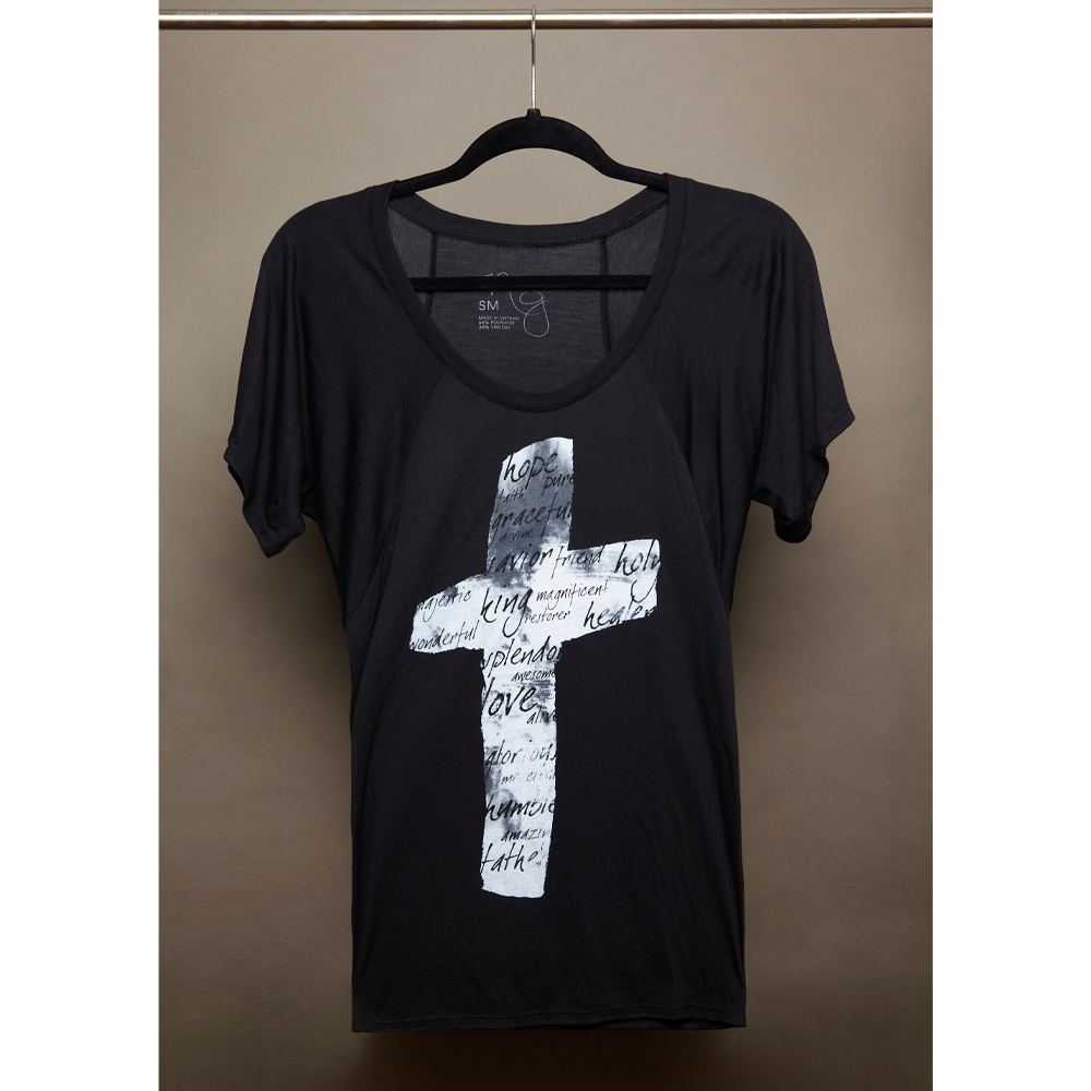 Cross script black tee Natalie Grant 
