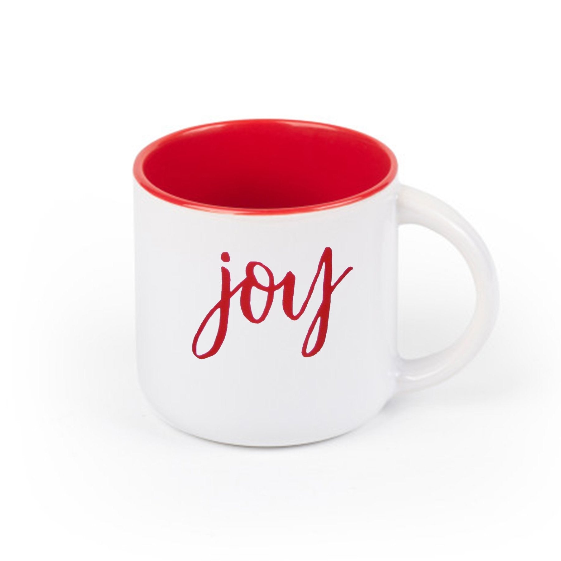 Joy cursive red and white Christmas mug Natalie Grant 