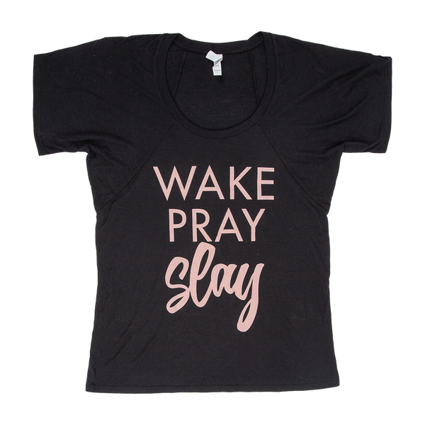 Wake Pray Slay Tee - Black and Pink
